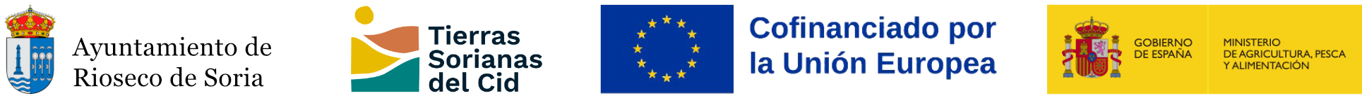 Logos: Ayuntamiento de Rioseco de Soria, Tierras Sorianas del Cid, Cofinanciado por la Unión Europea, Gobierno de España